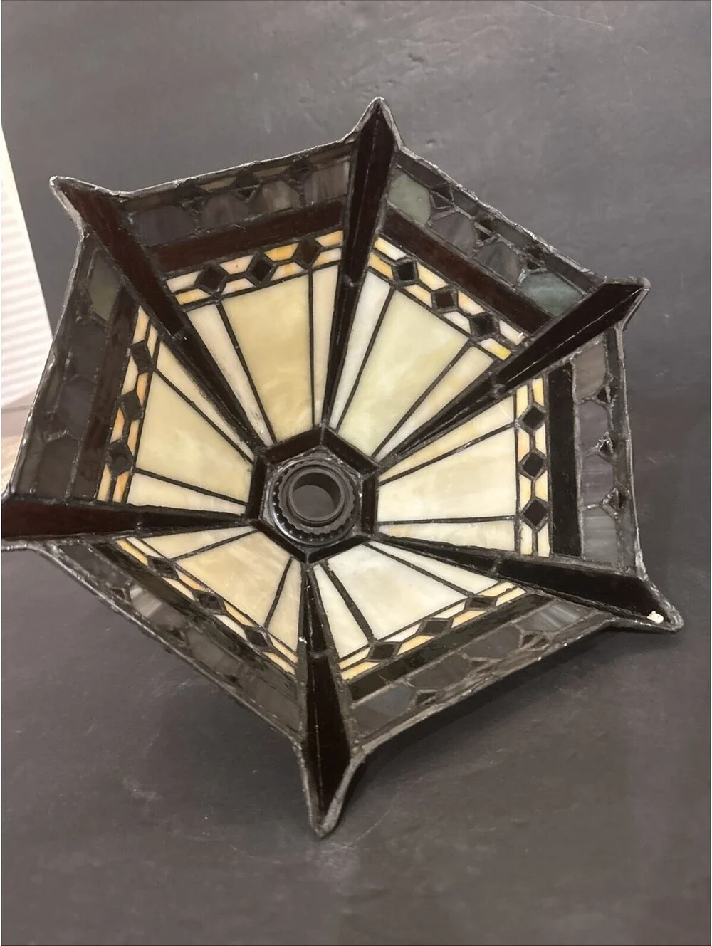 Tiffany Style 6 Sided Mission Stained Glass Lamp Shade 12.25” W By 6.75” H